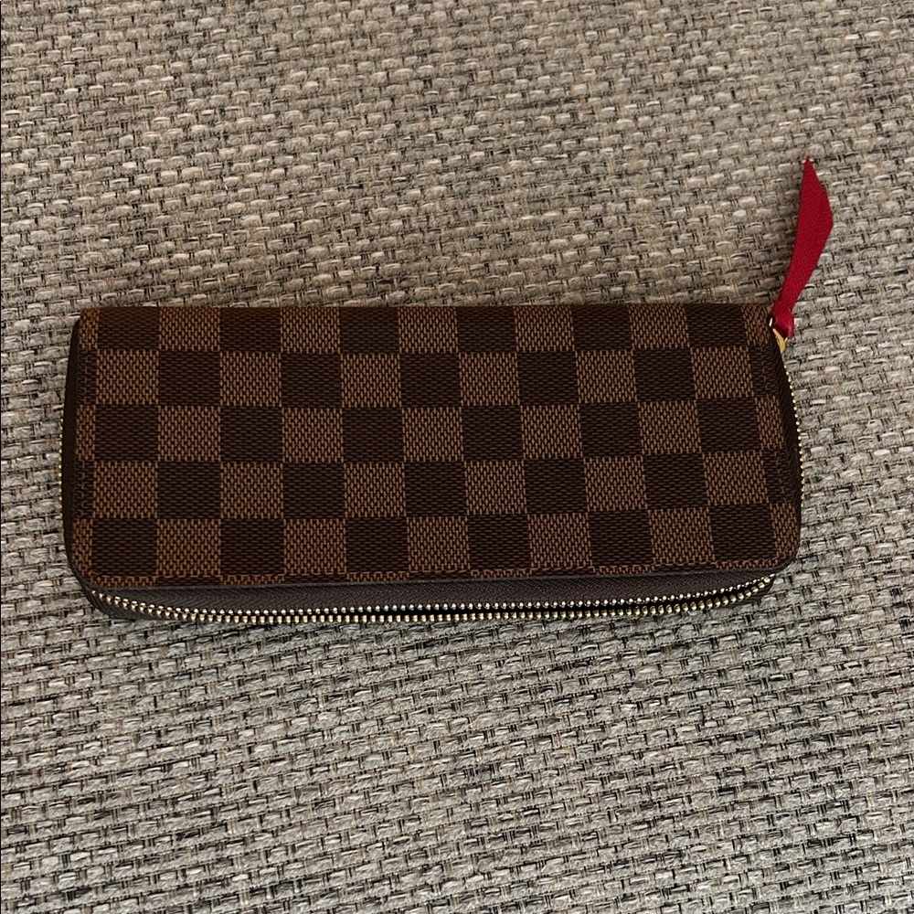 Louis Vuitton Brown Damier Ebene Clutch with Red Interior